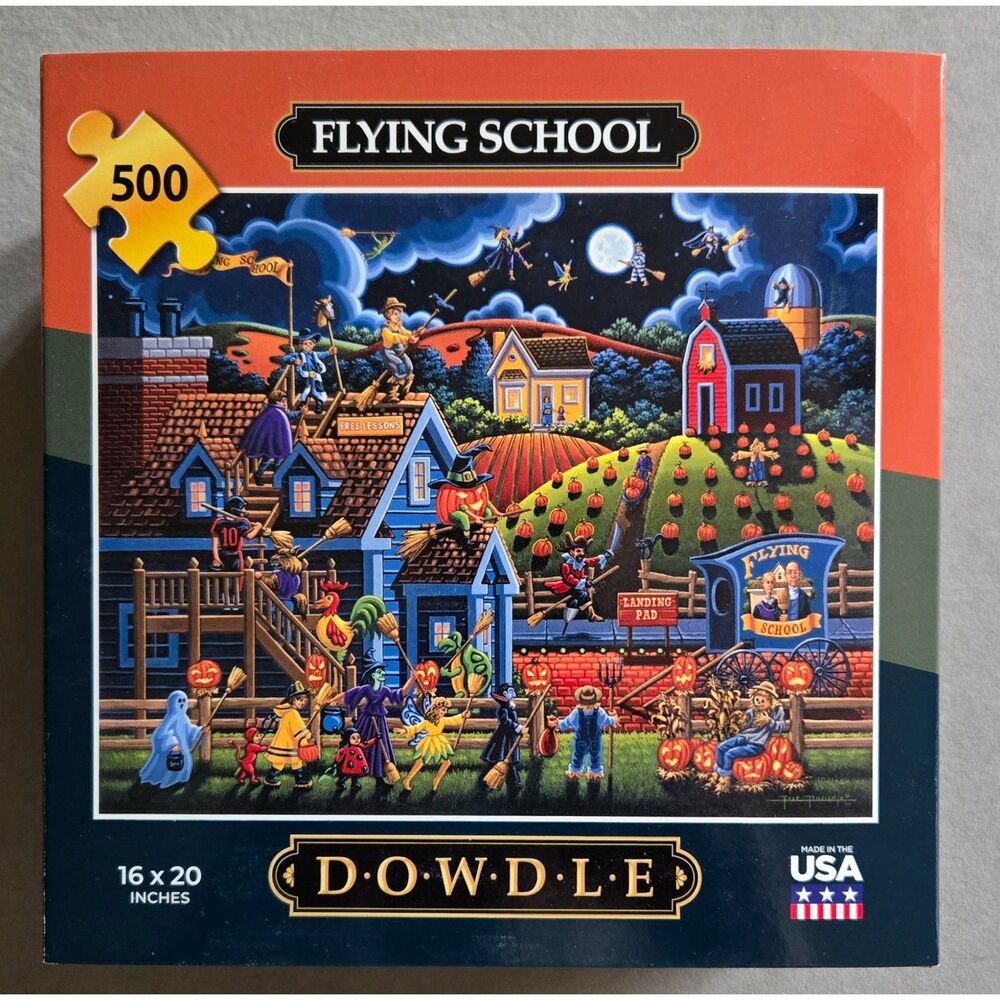 Dowdle Flying School 500 pc Complete Jigsaw Puzzle Halloween Preowned